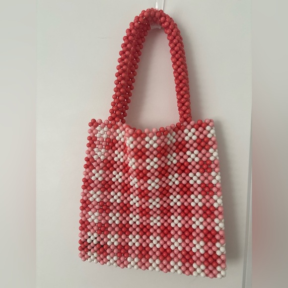 India Boutique Handbags - Gorgeous Pink and White Acrylic Beaded Purse Made in India Checkered